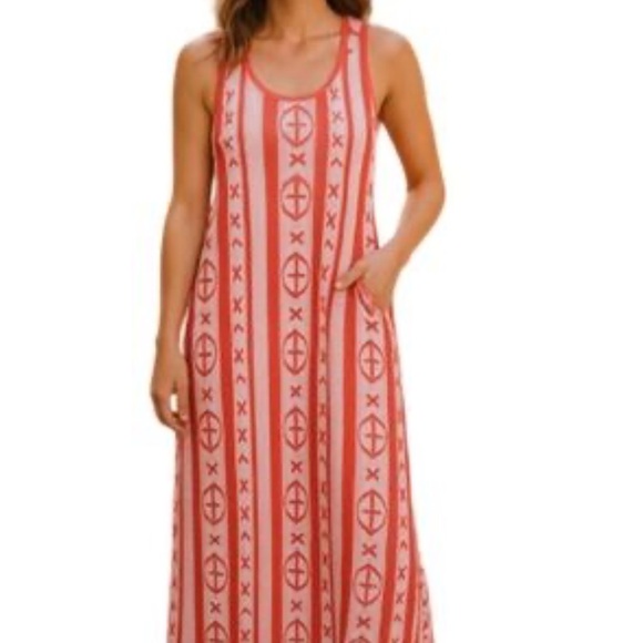 J. CREW Sleeveless Salmon Ikat Print Tank-Style Maxi Dress - Picture 1 of 9
